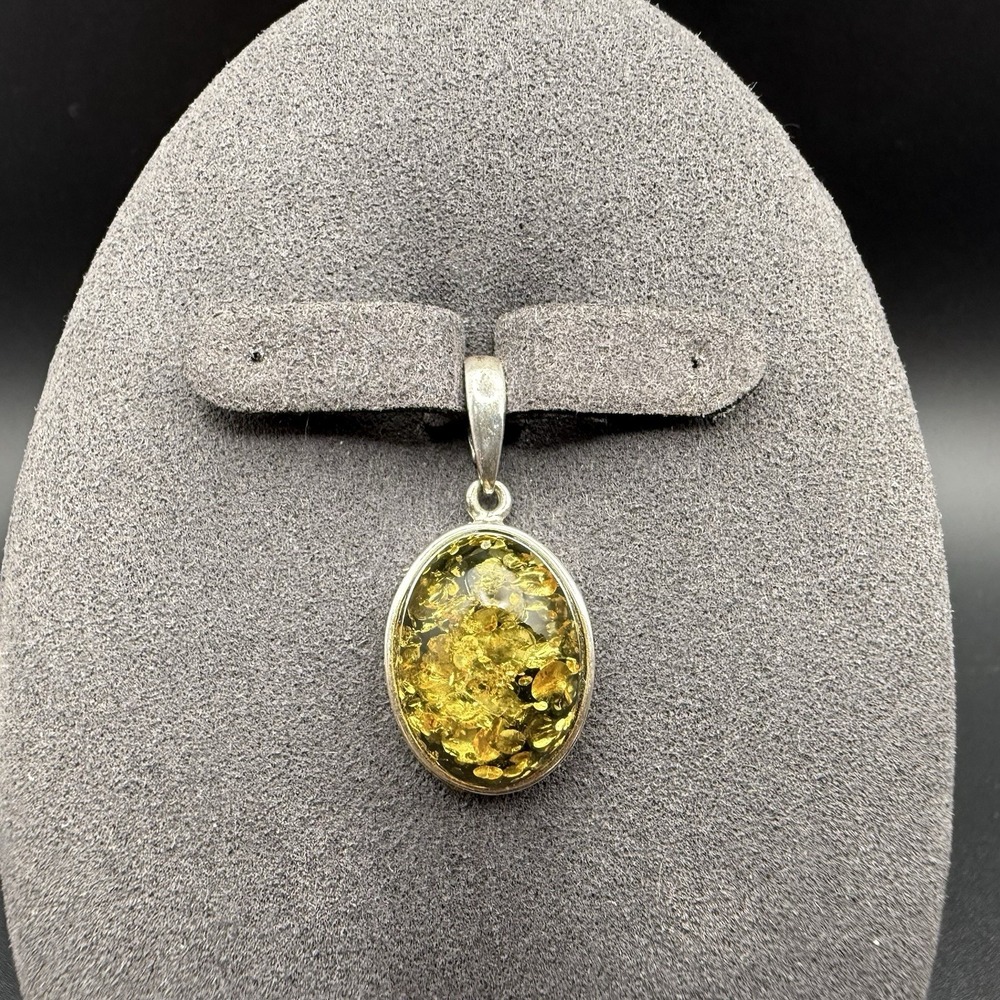 Vintage 925 Sterling Silver Baltic Amber Oval Pendant Natural Inclusions 2.07g